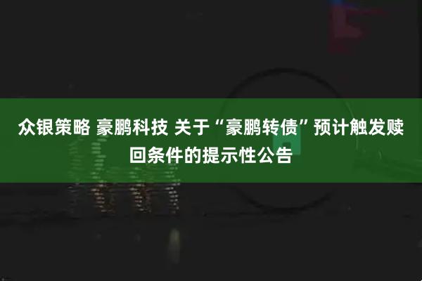 众银策略 豪鹏科技 关于“豪鹏转债”预计触发赎回条件的提示性公告